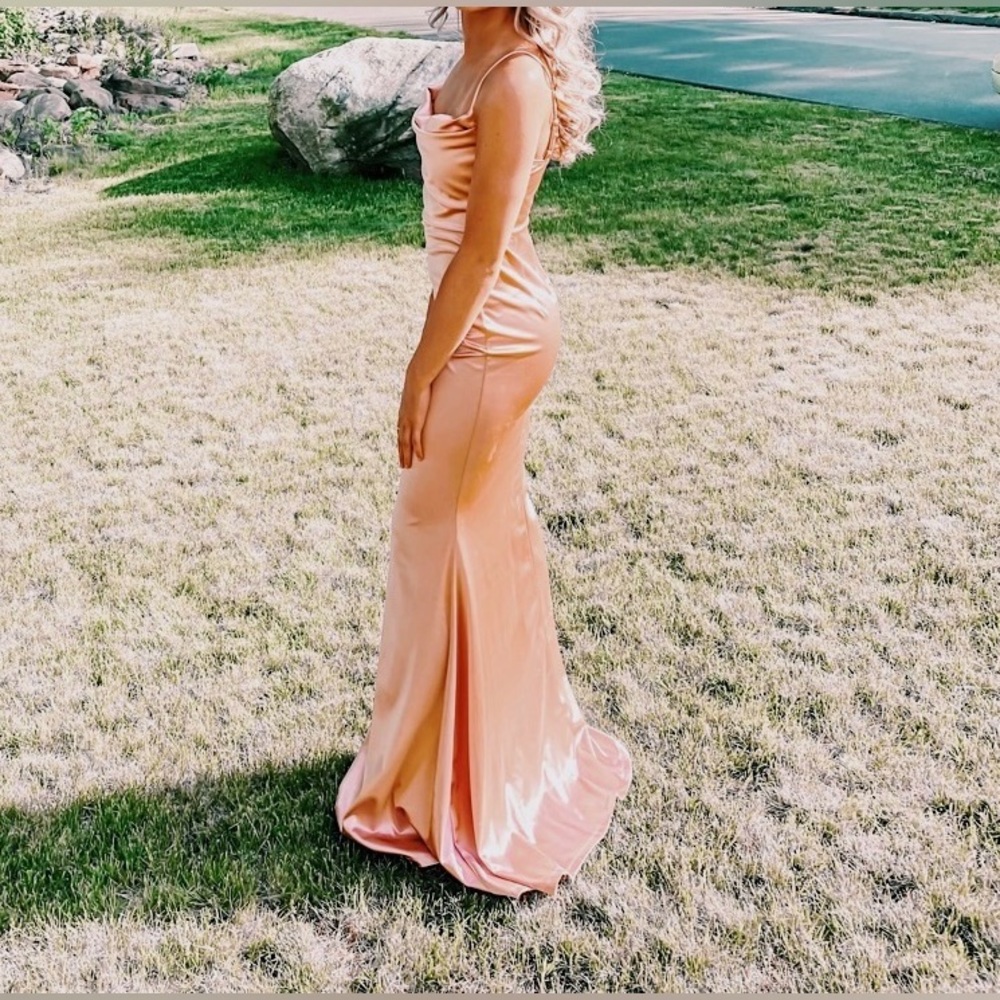 Pink satin dress worn for prom